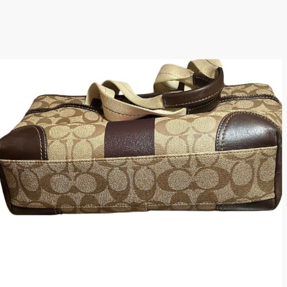 Coach Brown Signature Coated Canvas Leather Heritage Stripe Vintage Tote EUC - Picture 7 of 14